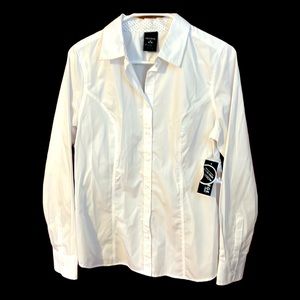 George - Med - white cotton long sleeve blouse
